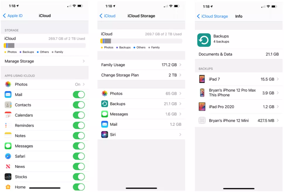 Перенос данных iPhone через iCloud